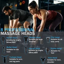 Fascia-massagepistool met 8 verwisselbare massagekoppen - USB-oplaadbaar, ergonomisch ontwerp, geschikt voor volledige lichaams-, spier- en triggerpointmassage, diepe weefseldrukmassage — thumbnail 2