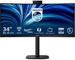 Philips 34B2U3600CH - 34 inch Ultrawide Curved QHD Business Monitor - USB-C 90W - RJ45 - Webcam - 120Hz - 5 jaar garantie