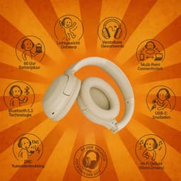 Volkano - Over Ear Koptelefoon Draadloos - Draadloze Headset met Microfoon - Bluetooth 5.3 - 60 Uur Batterij - Inklapbaar - ENC Kristalheldere Gesprekken - Bluetooth Headset – Wit — thumbnail 4