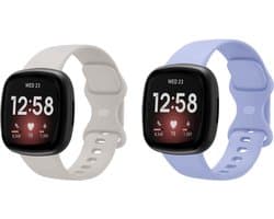 Strap-it Smartwatch bandjes set – siliconen horlogebandjes geschikt voor Fitbit Versa 3 / Versa 4 / Sense / Sense 2 – Lichtbeige & Lavendel – Maat S (2-pack)