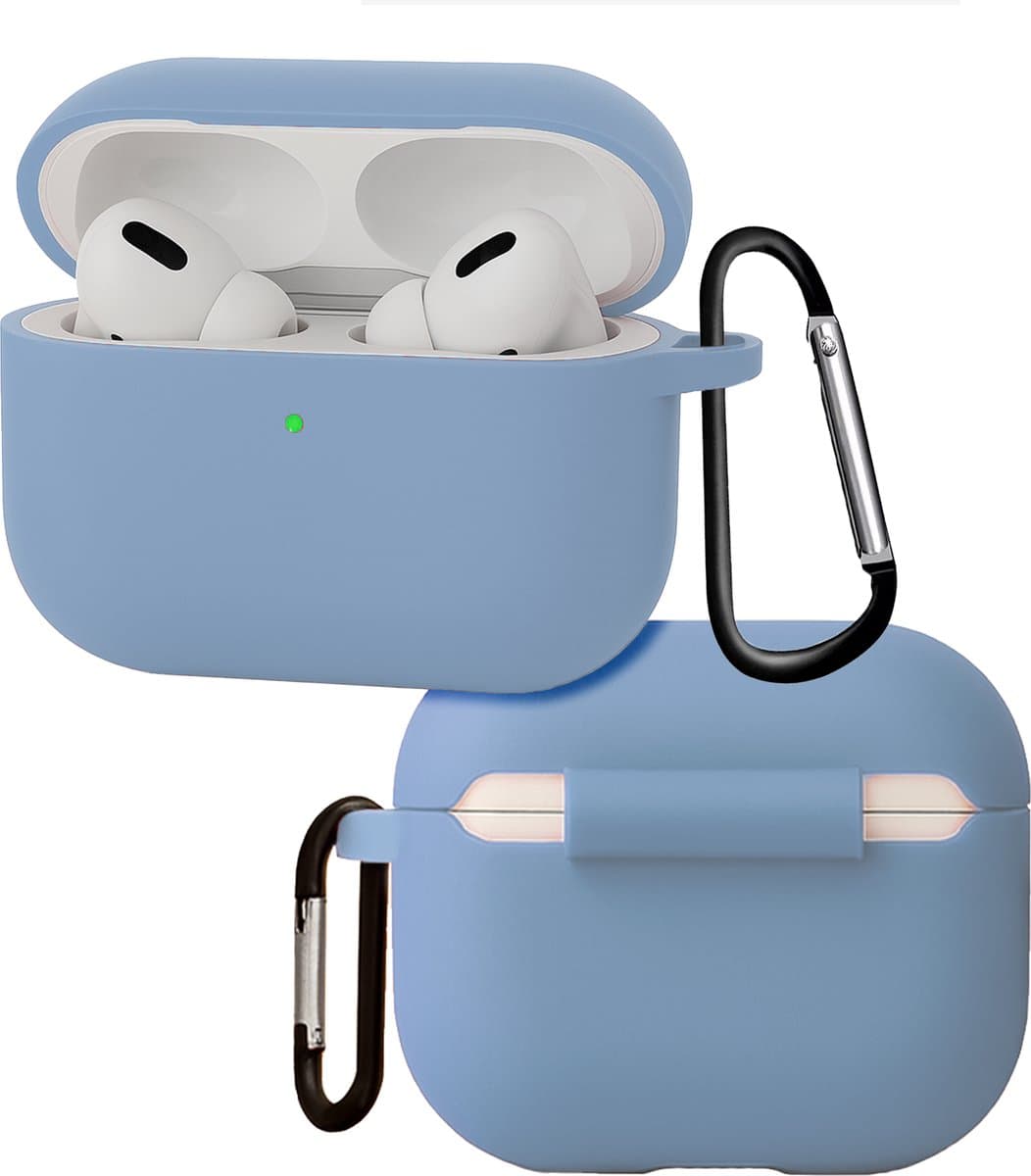 Hoes - Geschikt voor Apple Airpods Pro 3 - Siliconen Hoesje met Clip - Silicone Case Cover - Lichtblauw — afbeelding 1