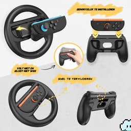OneGamer® - Stuur en Controller Grip Set – Allen Geschikt voor Nintendo Switch 2 Joy-Con – voor Mario Kart Game – Zwart - 4 stuks — thumbnail 2