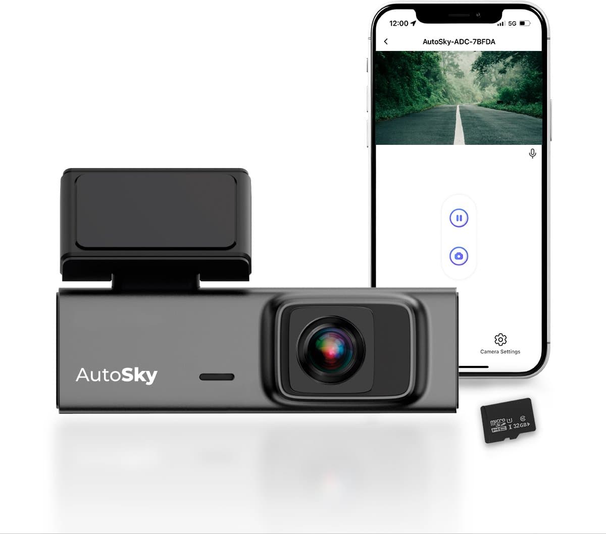 AutoSky 2K WiFi Dash Cam – Compacte Dashcam met Groothoeklens – Inclusief 32GB Geheugenkaart – App Bediening & Loop Recording — afbeelding 1