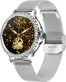 Knobbout Luxe Smartwatch voor Dames – Met Sprankelende Kristallen-1.3" IPS HD Touchscreen – Bluetooth 5.2 Bellen – Hartslag & Bloeddrukmeting – IP68 Waterdicht – Zilverkleurige Roestvrijsta — thumbnail 1