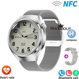 Knobbout 1.6 inch(3.7cm) Stijlvolle HD Kleurenweergave Scherm smartwatch - Ingebouwd Kompas - Hoogtemeter en Barometer - Krachtige NFC-functie - Bluetooth Handsfree Bellen - Dynamische Interactieve Weergave - Zilver staal en siliconen horlogeband — thumbnail 1