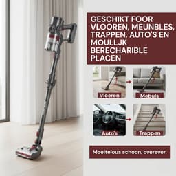 Royal Swiss® Steelstofzuiger Draadloos – 400W – 24kPa Zuigkracht – Tot 60 Min Accuduur – HEPA Filter – LED Borstel – 2-in-1 Handstofzuiger — thumbnail 3