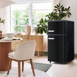 Retro koelkast, koelkast met dubbele deur boven en onder, totale inhoud 72 liter, met 21 liter vriescapaciteit, 120 kWh/jaar, led-verlichting. Verkrijgbaar in diverse kleuren. [Energieklasse E] — thumbnail 4