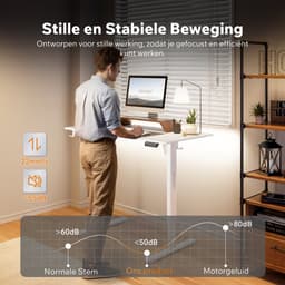 SENSE7 NOJO LIGHT - Zit Sta Bureau - 120 cm x 60 cm - Elektrisch bureau - Verstelbare bureau - Elektrische Hoogteverstelling - Hoogte 72-118 cm - Intelligent Bedieningspaneel - Wit — thumbnail 4