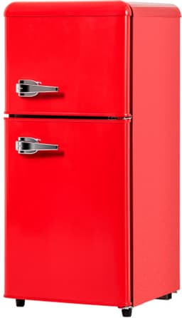 Retro koelkast. Vriescombinatie. 88,8 cm hoog, 45,5 cm breed, tweedeurs, met een totaal volume van 60 liter, een vriescapaciteit van 22 liter. 102 kWh/jaar, -27 °C ∽ 13 °C, ledverlichting. Premium rood, energieklasse E. — thumbnail 6