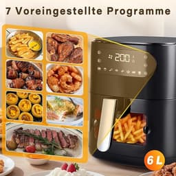 NETTLIFE Airfryer - Hetelucht friteuse - 6L - Kijkvenster - 1500W - 7 Bakprogramma's - 11 functies - 80-200 °C Instelbaar - Tot 5-6 personen - met Timer & Touchscreen - zwart — thumbnail 2