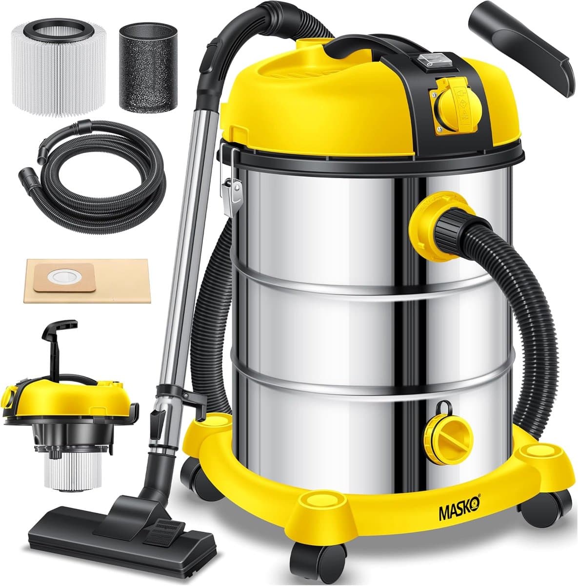 Industriële nat-droog stofzuiger 2300 W | Roestvrij staal | Blijfblazer | 30 liter reservoir | Push & Clean | Zakloos — afbeelding 1