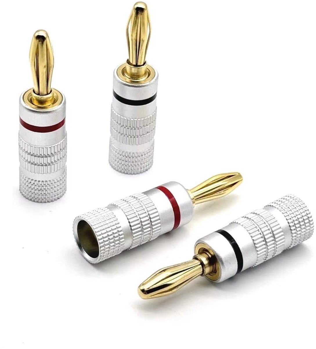 Banaanstekker 4 stuks – 24k Verguld – 4 mm – Hoogwaardige Luidsprekerstekkers — afbeelding 1