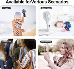 Draagbare USB Ventilator met 4 Snelheden en Spiegel - Stille Handventilator voor Thuis en Reizen — thumbnail 5