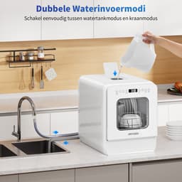 AIRMSEN Mini Vaatwasser - Vrijstaand - Watertank 5L - 9 Programma's - 4 Couverts - Compact (37x50 cm) - 24u Uitgestelde Start - Wit — thumbnail 6