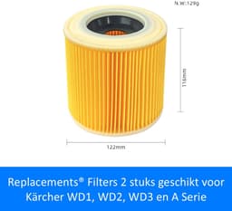 Replacements® Filters 2 stuks geschikt voor Kärcher WD1, WD2, WD3 en A Serie (Karcher WD1, WD2, WD3) — thumbnail 2
