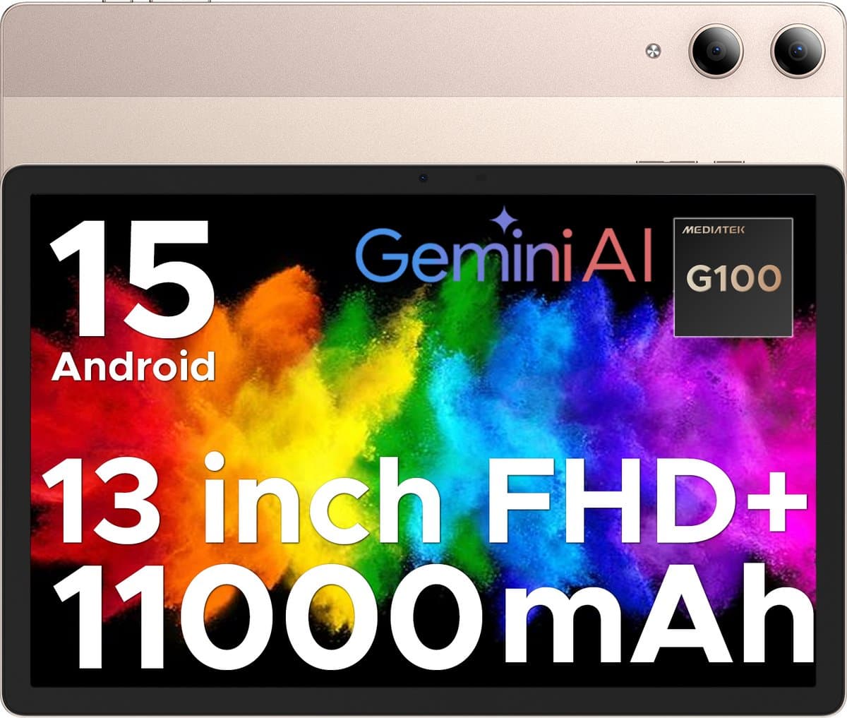 DOOGEE TAB E3 Pro - Tablet - Android 15 tablet - 32GB RAM + 256GB ROM(2TB TF) - 13 inch+ 90Hz- 4G LTE - Octa-Core Helio G100 - 11000mAh/18W - Gemini AI - 13MP + 8MP Camera - 7,9 mm Ultradun Design - Gezichtsherkenning - 5G Wi-Fi - Goud — afbeelding 1
