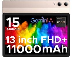 DOOGEE TAB E3 Pro - Tablet - Android 15 tablet - 32GB RAM + 256GB ROM(2TB TF) - 13 inch+ 90Hz- 4G LTE - Octa-Core Helio G100 - 11000mAh/18W - Gemini AI - 13MP + 8MP Camera - 7,9 mm Ultradun Design - Gezichtsherkenning - 5G Wi-Fi - Goud