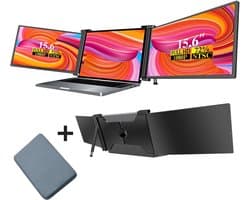 Portable Monitor Triple - Full HD - Geschikt Voor 15” / 18,1” Tri-Screen - Laptop Scherm Uitbreider - Inclusief Beschermhoes en Kabels