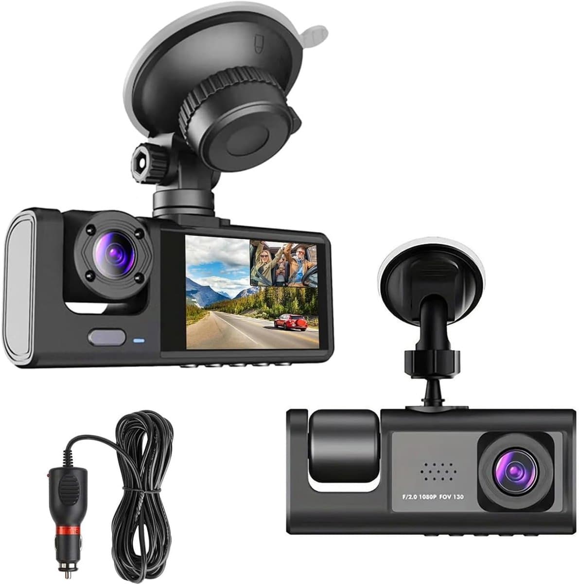 Gloovon® - Dashcam - 1080 HD - Voor & Achter Camera - Loop Opname - G Sensor - Parkeermonitor - Dashcam Auto - Nachtzicht - Zwart — afbeelding 1