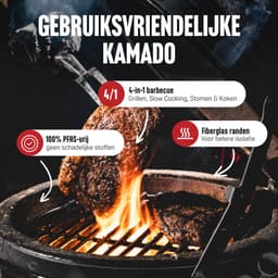 LIVIN' Kamado 13 Inch - Kamadobarbecues - Houtskoolbarbecues - Keramisch - Inclusief onderstel - Hoge Kwaliteit Keramiek - Inclusief Thermometer - Zwart - Ø 28cm — thumbnail 3