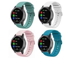 OneOne 4 Stuks Smartwatch bandjes 20mm universeel in trendy kleuren. Voor bijna alle merken smart horloges. Handige Quick Lock sluiting en watervast zacht kunststof band. Comfortabel en ruim verstelbaar. Lengte incl. smartwatch 22cm Max.