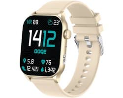OOQE WATCH PRO 8 - Smartwatch Heren en Dames | Geschikt voor iOS en Android | AMOLED | Notificaties | Gezondheidsanalyse | Sportanalyse | GPS Koppeling | Bellen | Muziek/Audio Luisteren | Ergonomisch | Nederlandstalig | Goud
