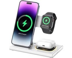 Oplaadstation - Dockingstation - 3 in 1 Oplader - Magnetisch - Draadloos Snellader - Type C 15W - Telefoon - Airpods - Smartwatch - Kleur WIT