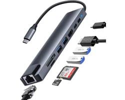 Usb 3.0 Type C Hub Multifunctionele 8 In 1 - Usb Splitter - Ethernet - Usb C - Hdmi - Docking Station Laptop - Micro SD Card Reader - 4K