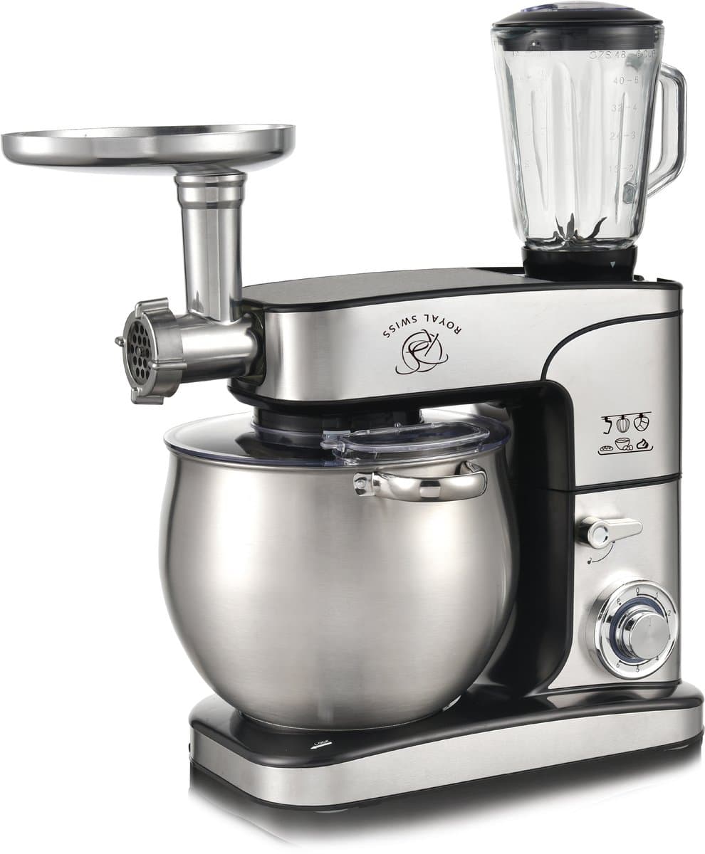 Royal Swiss Keukenmachine 10L XXL – 2000W Krachtige Standmixer – 3-in-1 met Vleesmolen & Glazen Blender – 6 Snelheden + Pulse – RVS Mengkom — afbeelding 1