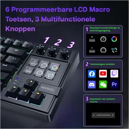 Mechanisch Toetsenbord met Shortcut keyboard van MMOBIEL - QWERTY Hot-Swappable RGB Keyboard met 6 Programmeerbare LCD Macrotoetsen & 3 Draaiknoppen voor Streamen, Videobewerking — thumbnail 3