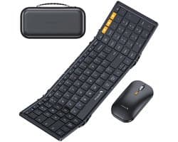 Opvouwbaar Bluetooth Toetsenbord en Muis – Full-Size Draadloos Toetsenbord met Draadloze Muis – Reis Toetsenbord en Muis Set – Voor Laptop, Tablet, iPad, Smartphone, Windows, Android & iOS – Zwart