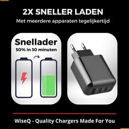 45W snellader GaN technologie - adapter USB A en USB C poorten - inclusief USB C naar USB C kabel 2 meter - geschikt voor Samsung Galaxy en iPhone 17 / 16 / 15 - zwart - WiseQ — thumbnail 13