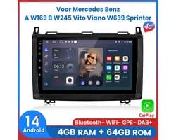 Awesafe Autoradio - 4GB & 64GB 8-Kern V1PRO - Geschikt Voor Mercedes A B V Sprinter Klasse W169 W245 W639 W906 Vito, Viano en VW Crafter 2005-2016 - Carplay & Android auto - Met navigatie GPS - Radio scherm