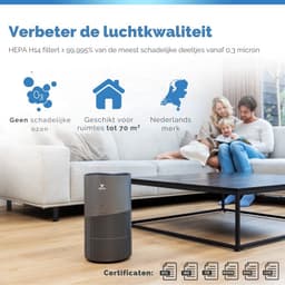 Vibrix PureFlow70 Pro Luchtreiniger / Air Purifier – EPA 14 + koolstoffilter – 468 m³/u – Voor kamers tot 70 m² – Ionisator – App-bediening – Zeer stil met slaapstand – Luchtkwaliteitindicator — thumbnail 13