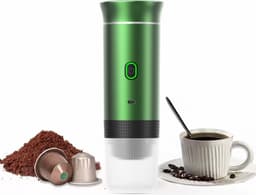 Draagbaar Koffiezetapparaat voor Onderweg - Draadloos voor in de Auto - 12 Volt - Espresso - Nespresso - Dolce Gusto - Capsule Koffie - Gemalen Koffie - Cups - Oplaadbaar - Groen — thumbnail 1
