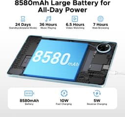 DOOGEE Tab A9 Pro+ Android 15-tablet met toetsenbord 11-inch scherm + 90 Hz verversingssnelheid 6 GB RAM + 128 GB opslagruimte 8580 mAh-batterij Octa-Core T7200-processor 13 MP-camera,Blauw — thumbnail 3