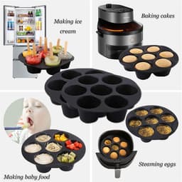 Siliconen Bakvorm - 7 Cups Non-stick Bakvormpjes - 20 Cm - Herbruikbaar, Bpa-Vrij - Bakaccessoire - Airfryer Siliconen Cupcake Bakvorm - Siliconen Muffin Bakvormen - Geschikt Voor Het Bakken Van Cupcakes, Brownies, Chocolade - Zwart — thumbnail 4
