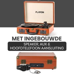 Playon Platenspeler - Platenspeler bluetooth - Platenspeler retro - Ingebouwde Speakers - Retro - Bruin — thumbnail 2