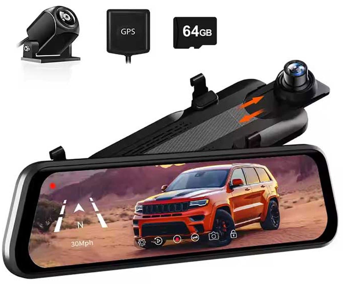 Wolfbox G930 4K Gps 64gb Mirror dashcam - Parkeermodus - 10,0 inch touchscreen Lcd - 4K + Full HD resolutie - Gps ontvanger - 64gb Micro SD kaart - Spiegel dashcam en digitale binnenspiegel — afbeelding 1