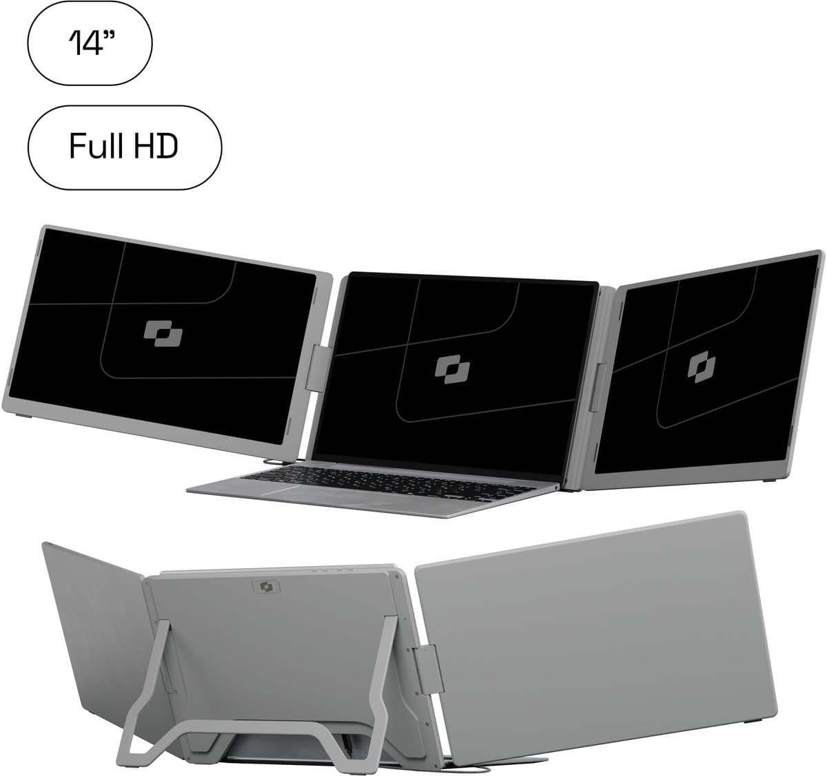 Screenmate® OneCable Portable Monitor 14” - Draagbare Monitor met Beschermhoes - Extra Scherm Laptop - Draagbaar Beeldscherm - Grijs — afbeelding 1