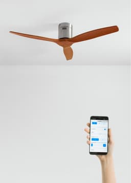 CREATE - Plafondventilator 40W silent 100% hout (Ø132cm) (ruimtes 10m²-25m²) - Nikkel / Donker hout - Geen licht - WIFI + Afstandsbediening - WIND CALM NATURAL WOOD — thumbnail 1