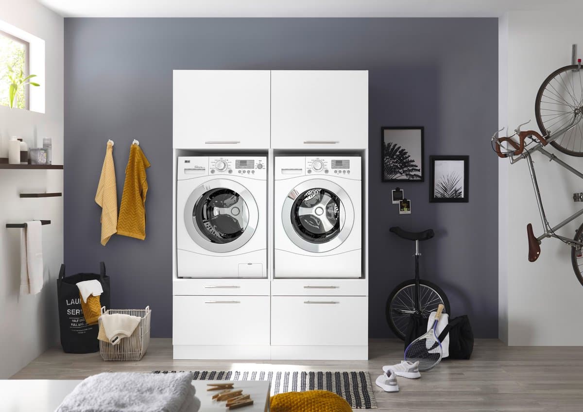Wasmachine kast - Wasmachinekast met verhoger - Duo wasmachine meubel - Wasmachine en droger ombouw meubel - Wit — afbeelding 1