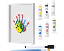 Handprint en Voetafdruk Baby Set - DIY Plakafdruk - Houten Lijst - Niet-Toxische Vingerkleuren - Creatieve Afdruk Set voor Baby - Cadeau voor Ouders en Nieuwgeboren