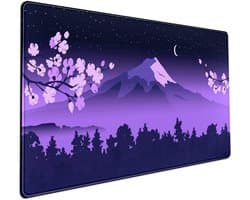 Paarse bureaumat, Japanse bureaumat, schattige Fuji Mountain Gaming Mousepad Groot, Kersenbloesem Muismat Bureaumatten, Kawaii Anime Bureaumatten Desktop Protector Laptop Toetsenbord Mat Pad