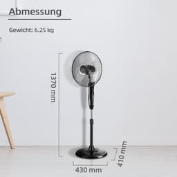 Staande ventilator met afstandsbediening - 40 cm, 45 watt, 3 snelheden voor optimaal comfort — thumbnail 3