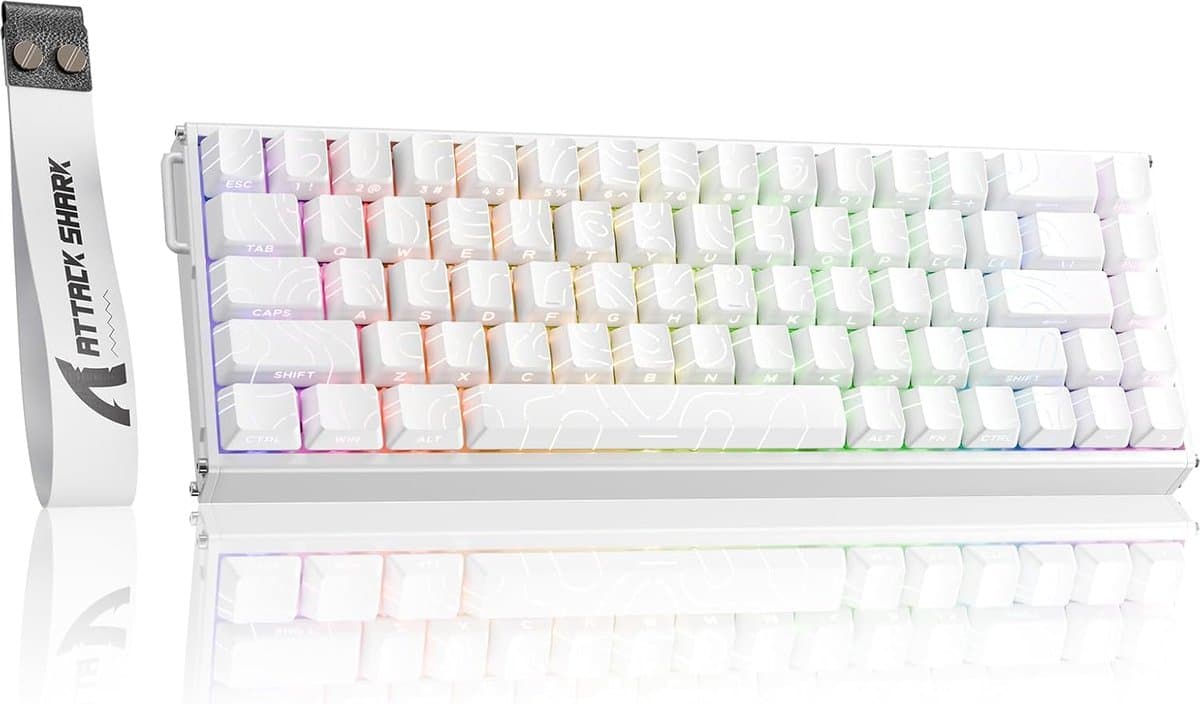 ATTACK SHARK X68MAX HE - Magnetic Switch Wired Gaming Toetsenbord - CNC Aluminium - 68keys - RGB - Side Printed PBT Keycaps - Decorative Lanyard - 8Khz - 0.005mmRT - 0.08ms - White Contour Line — afbeelding 1