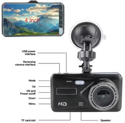 TRESTO - Dashcam Full HD Camera – 4 inch Touchscreen – Dashboardcamera – Full HD 1080p – Loop Recording – Nachtvisie – Bewegingssensor – G-sensor – Autocamera Voor én Achter - voor auto — thumbnail 3