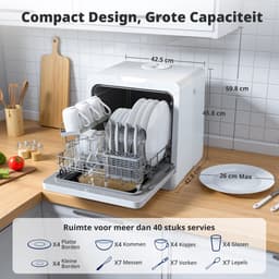 AIRMSEN Mini Vaatwasser - Met Waterontharder - Vrijstaand - Ingebouwd Watertank 5L - 4 Couverts - Wit/Zwart — thumbnail 8