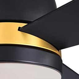 Moderne plafondventilator met afstandsbediening en opaalmelkglas lampenkap, matzwart met gouden accenten — thumbnail 1