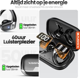 Xssive - Sport Oortjes - Oortjes Draadloos met Oorhaak - Bluetooth Oordopjes voor Hardlopen & Fitness - 60 Uur Batterijduur - Noise Cancelling Microfoon - Earbuds Zwart — thumbnail 2
